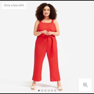 EVERLANE Square Neck Linen Jumpsuit in Tomato